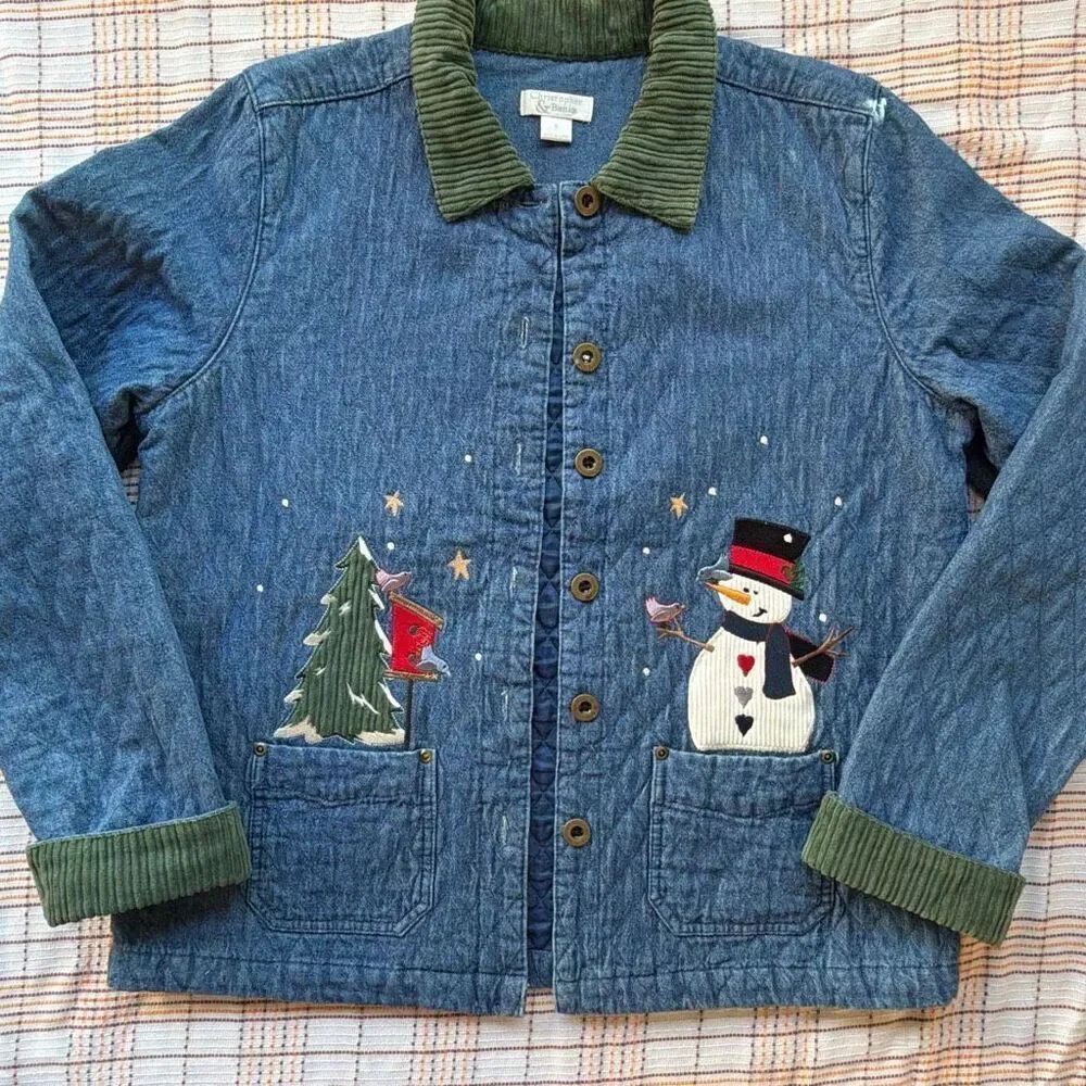 Christopher & Banks Embroidered Denim Corduroy Shacket Coat Woman’s Small Snowma